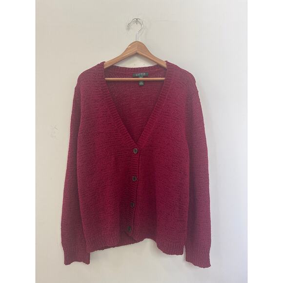 Lauren Ralph Lauren Open Knit Cardigan Sweater Burgundy Plus Size 2X  Preppy - Picture 1 of 4
